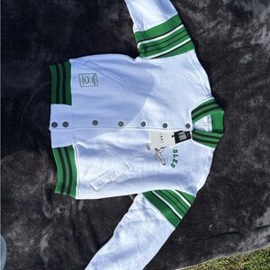 NFL White Jacket with Green Striped Trim - Kids Jean Style